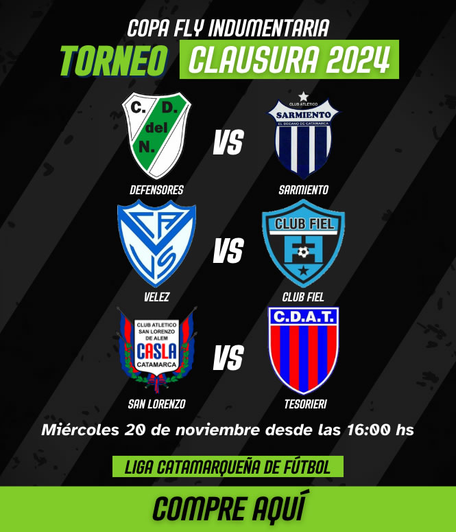 DEFENSORES vs SARMIENTO - VELEZ vs CLUB FIEL - SAN LORENZO vs TESORIERI